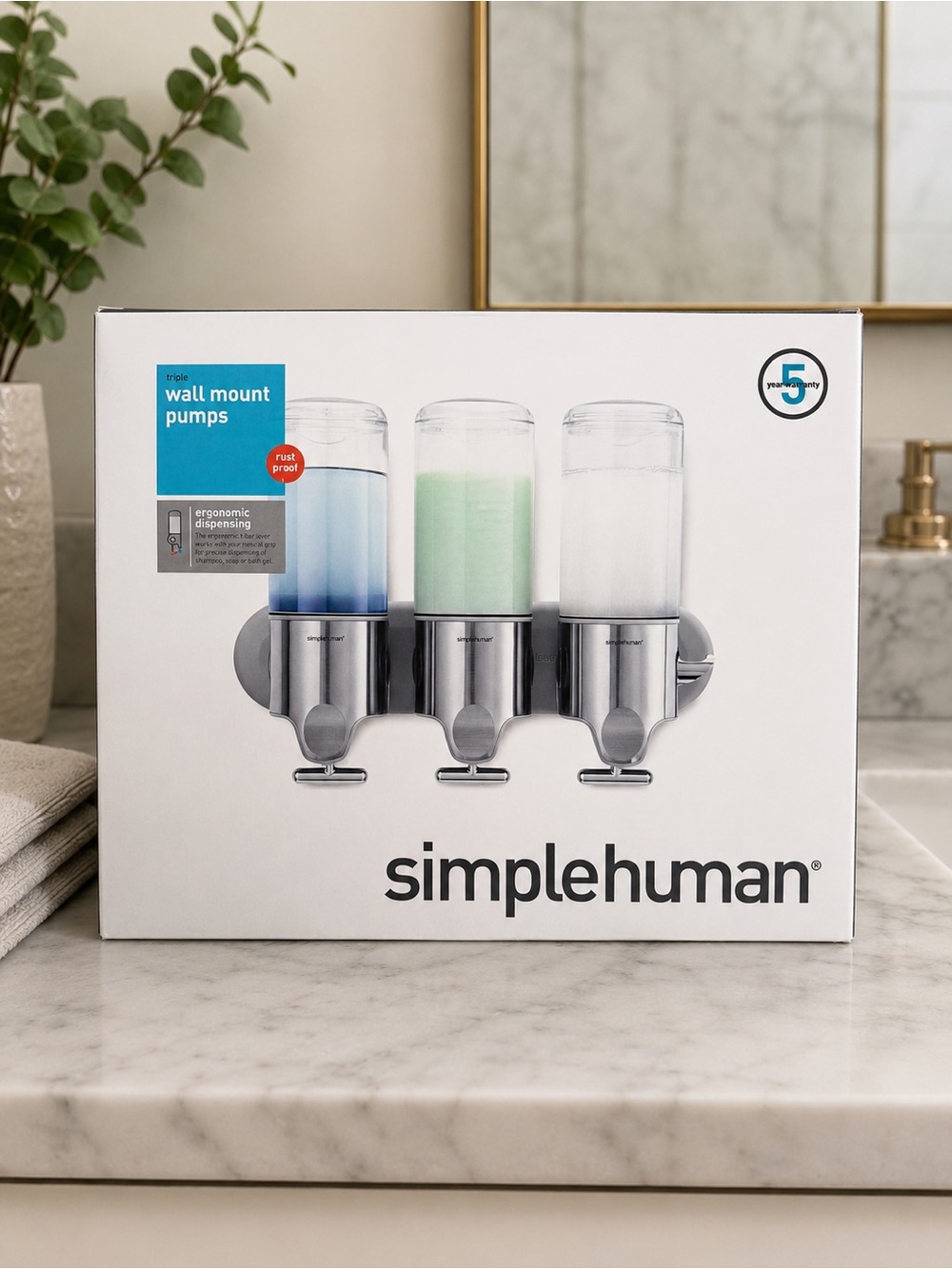 simplehuman Triple Wall Mount Soap Dispenser - Chrome and Clear | NEW IN BOX